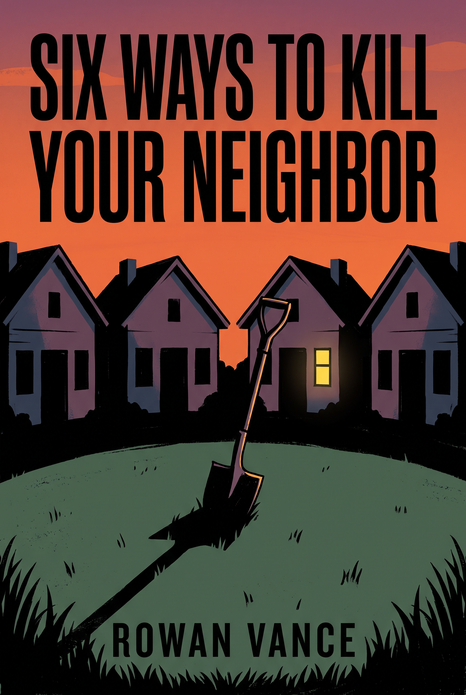 Front cover of the fictitious mystery novel Six Ways to Kill Your Neighbor by Rowan Vance